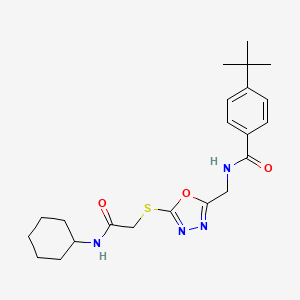 molecular formula C22H30N4O3S B2360536 4-(叔丁基)-N-((5-((2-(环己基氨基)-2-氧代乙基)硫代)-1,3,4-恶二唑-2-基)甲基)苯甲酰胺 CAS No. 872613-77-9