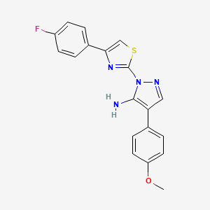 molecular formula C19H15FN4OS B2360550 1-[4-(4-fluorophenyl)-1,3-thiazol-2-yl]-4-(4-methoxyphenyl)-1H-pyrazol-5-amine CAS No. 955964-74-6