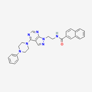 molecular formula C28H27N7O B2360566 N-(2-(4-(4-苯基哌嗪-1-基)-1H-吡唑并[3,4-d]嘧啶-1-基)乙基)-2-萘酰胺 CAS No. 1021123-07-8