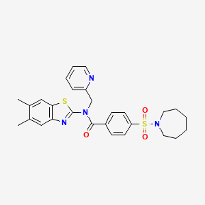 molecular formula C28H30N4O3S2 B2360587 4-(azepan-1-ylsulfonyl)-N-(5,6-dimethylbenzo[d]thiazol-2-yl)-N-(pyridin-2-ylmethyl)benzamide CAS No. 922938-11-2