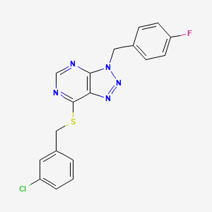 molecular formula C18H13ClFN5S B2360588 7-((3-chlorobenzyl)thio)-3-(4-fluorobenzyl)-3H-[1,2,3]triazolo[4,5-d]pyrimidine CAS No. 863458-25-7