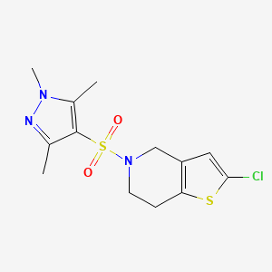 molecular formula C13H16ClN3O2S2 B2360602 4-({2-chloro-4H,5H,6H,7H-thieno[3,2-c]pyridin-5-yl}sulfonyl)-1,3,5-trimethyl-1H-pyrazole CAS No. 2097919-61-2