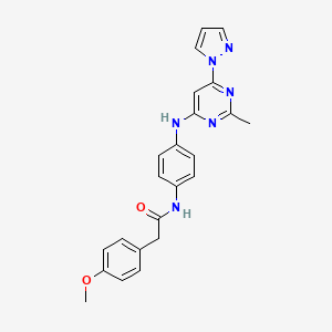 molecular formula C23H22N6O2 B2360604 2-(4-甲氧基苯基)-N-(4-((2-甲基-6-(1H-吡唑-1-基)嘧啶-4-基)氨基)苯基)乙酰胺 CAS No. 1203038-00-9