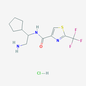 molecular formula C12H17ClF3N3OS B2360609 N-(2-Amino-1-cyclopentylethyl)-2-(trifluoromethyl)-1,3-thiazole-4-carboxamide;hydrochloride CAS No. 2418734-84-4