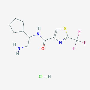 molecular formula C12H17ClF3N3OS B2360609 N-(2-amino-1-cyclopentylethyl)-2-(trifluoromethyl)-1,3-thiazole-4-carboxamide hydrochloride CAS No. 2418734-84-4