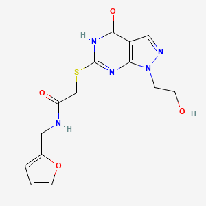 molecular formula C14H15N5O4S B2360611 N-(2-furylmethyl)-2-{[1-(2-hydroxyethyl)-4-oxo-4,5-dihydro-1H-pyrazolo[3,4-d]pyrimidin-6-yl]thio}acetamide CAS No. 1005308-61-1