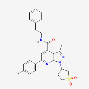 molecular formula C27H28N4O3S B2360615 1-(1,1-dioxidotetrahydrothiophen-3-yl)-3-methyl-N-phenethyl-6-(p-tolyl)-1H-pyrazolo[3,4-b]pyridine-4-carboxamide CAS No. 1021250-11-2