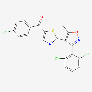 molecular formula C20H11Cl3N2O2S B2360616 (4-Chlorophenyl){2-[3-(2,6-dichlorophenyl)-5-methyl-4-isoxazolyl]-1,3-thiazol-5-yl}methanone CAS No. 338965-22-3