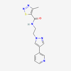 molecular formula C14H14N6OS B2360623 4-methyl-N-{2-[4-(pyridin-3-yl)-1H-pyrazol-1-yl]ethyl}-1,2,3-thiadiazole-5-carboxamide CAS No. 2097899-29-9