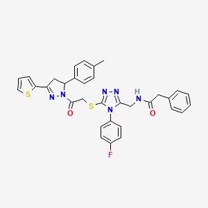 molecular formula C33H29FN6O2S2 B2360628 N-[[4-(4-氟苯基)-5-[2-[3-(4-甲基苯基)-5-噻吩-2-基-3,4-二氢吡唑-2-基]-2-氧代乙基]硫代-1,2,4-三唑-3-基]甲基]-2-苯基乙酰胺 CAS No. 362505-59-7