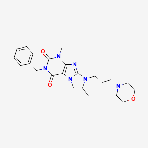 molecular formula C23H28N6O3 B2360629 3-benzyl-1,7-dimethyl-8-(3-morpholinopropyl)-1H-imidazo[2,1-f]purine-2,4(3H,8H)-dione CAS No. 903589-18-4