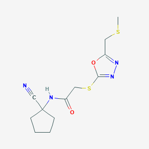 molecular formula C12H16N4O2S2 B2360639 N-(1-cyanocyclopentyl)-2-({5-[(methylsulfanyl)methyl]-1,3,4-oxadiazol-2-yl}sulfanyl)acetamide CAS No. 1427906-17-9