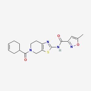 molecular formula C18H20N4O3S B2360664 N-(5-(cyclohex-3-enecarbonyl)-4,5,6,7-tetrahydrothiazolo[5,4-c]pyridin-2-yl)-5-methylisoxazole-3-carboxamide CAS No. 1396678-34-4
