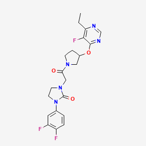 molecular formula C21H22F3N5O3 B2360669 1-(3,4-Difluorophenyl)-3-(2-(3-((6-ethyl-5-fluoropyrimidin-4-yl)oxy)pyrrolidin-1-yl)-2-oxoethyl)imidazolidin-2-one CAS No. 2034469-56-0