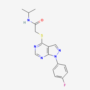 molecular formula C16H16FN5OS B2360679 2-[1-(4-氟苯基)吡唑并[3,4-d]嘧啶-4-基]硫代基-N-丙-2-基乙酰胺 CAS No. 893911-78-9