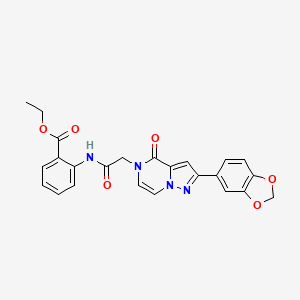 molecular formula C24H20N4O6 B2360684 Ethyl-2-({[2-(1,3-Benzodioxol-5-yl)-4-oxopyrazolo[1,5-a]pyrazin-5(4H)-yl]acetyl}amino)benzoat CAS No. 1223773-41-8