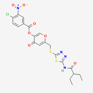 molecular formula C21H19ClN4O7S2 B2360689 6-(((5-(2-ethylbutanamido)-1,3,4-thiadiazol-2-yl)thio)methyl)-4-oxo-4H-pyran-3-yl 4-chloro-3-nitrobenzoate CAS No. 877641-89-9