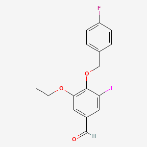 molecular formula C16H14FIO3 B2360691 3-乙氧基-4-[(4-氟苄基)氧基]-5-碘苯甲醛 CAS No. 346611-54-9