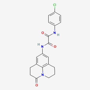 molecular formula C20H18ClN3O3 B2360703 N1-(4-chlorophenyl)-N2-(3-oxo-1,2,3,5,6,7-hexahydropyrido[3,2,1-ij]quinolin-9-yl)oxalamide CAS No. 898464-43-2