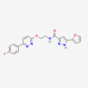 molecular formula C20H16FN5O3 B2360704 N-(2-((6-(4-氟苯基)吡啶并嘧啶-3-基)氧基)乙基)-3-(呋喃-2-基)-1H-吡唑-5-甲酰胺 CAS No. 1239047-66-5