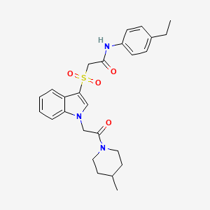 molecular formula C26H31N3O4S B2360713 N-(4-ethylphenyl)-2-((1-(2-(4-methylpiperidin-1-yl)-2-oxoethyl)-1H-indol-3-yl)sulfonyl)acetamide CAS No. 878059-34-8