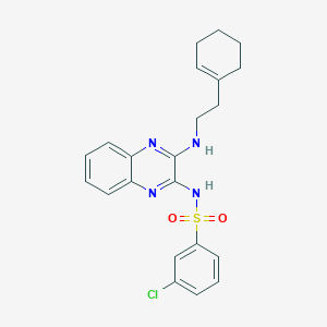 molecular formula C22H23ClN4O2S B2360726 3-chloro-N-(3-((2-(cyclohex-1-en-1-yl)ethyl)amino)quinoxalin-2-yl)benzenesulfonamide CAS No. 714292-09-8