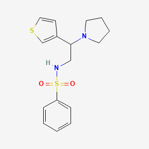 molecular formula C16H20N2O2S2 B2360732 N-(2-(pyrrolidin-1-yl)-2-(thiophen-3-yl)ethyl)benzenesulfonamide CAS No. 954702-36-4