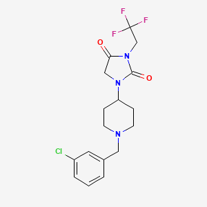 molecular formula C17H19ClF3N3O2 B2360735 1-{1-[(3-Chlorophenyl)methyl]piperidin-4-yl}-3-(2,2,2-trifluoroethyl)imidazolidine-2,4-dione CAS No. 2097914-26-4