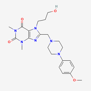 molecular formula C22H30N6O4 B2360751 7-(3-hydroxypropyl)-8-{[4-(4-methoxyphenyl)piperazin-1-yl]methyl}-1,3-dimethyl-3,7-dihydro-1H-purine-2,6-dione CAS No. 851941-54-3