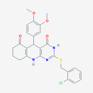 2-((2-chlorobenzyl)thio)-5-(3,4-dimethoxyphenyl)-7,8,9,10-tetrahydropyrimido[4,5-b]quinoline-4,6(3H,5H)-dione