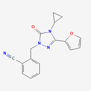 molecular formula C17H14N4O2 B2360772 2-((4-cyclopropyl-3-(furan-2-yl)-5-oxo-4,5-dihydro-1H-1,2,4-triazol-1-yl)methyl)benzonitrile CAS No. 1797588-36-3
