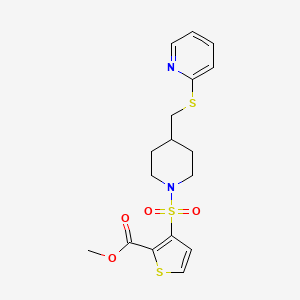 molecular formula C17H20N2O4S3 B2360775 3-((4-((吡啶-2-硫基)甲基)哌啶-1-基)磺酰基)噻吩-2-甲酸甲酯 CAS No. 1421468-66-7