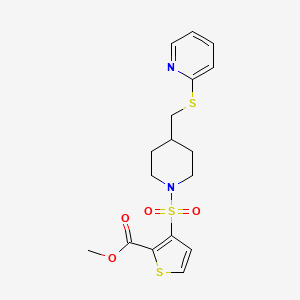 molecular formula C17H20N2O4S3 B2360775 3-(4-((ピリジン-2-イルチオ)メチル)ピペリジン-1-イル)スルホニル)チオフェン-2-カルボン酸メチル CAS No. 1421468-66-7