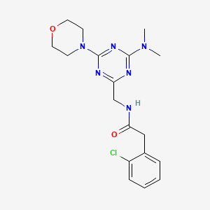 molecular formula C18H23ClN6O2 B2360791 2-(2-氯苯基)-N-((4-(二甲氨基)-6-吗啉-1,3,5-三嗪-2-基)甲基)乙酰胺 CAS No. 2034550-84-8