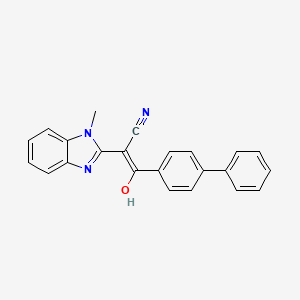molecular formula C23H17N3O B2360792 (E)-3-([1,1'-biphenyl]-4-yl)-2-(1-methyl-1H-benzo[d]imidazol-2(3H)-ylidene)-3-oxopropanenitrile CAS No. 392238-84-5