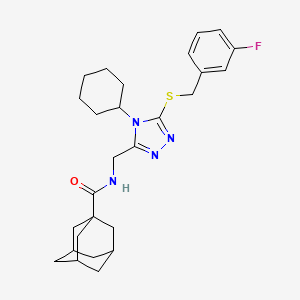molecular formula C27H35FN4OS B2360798 N-[[4-cyclohexyl-5-[(3-fluorophenyl)methylsulfanyl]-1,2,4-triazol-3-yl]methyl]adamantane-1-carboxamide CAS No. 477304-20-4