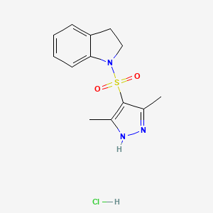 molecular formula C13H16ClN3O2S B2360813 1-[(3,5-dimethyl-1H-pyrazol-4-yl)sulfonyl]indoline hydrochloride CAS No. 1032073-17-8