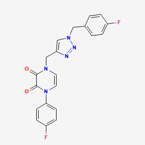 molecular formula C20H15F2N5O2 B2360816 1-(4-Fluorophenyl)-4-[[1-[(4-fluorophenyl)methyl]triazol-4-yl]methyl]pyrazine-2,3-dione CAS No. 2380059-20-9