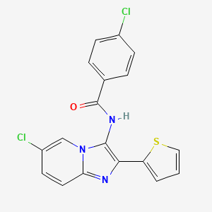 molecular formula C18H11Cl2N3OS B2360842 4-chloro-N-[6-chloro-2-(thiophen-2-yl)imidazo[1,2-a]pyridin-3-yl]benzamide CAS No. 374615-54-0