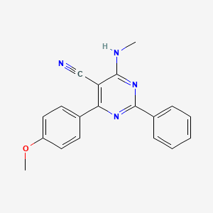 molecular formula C19H16N4O B2360849 4-(4-Methoxyphenyl)-6-(methylamino)-2-phenyl-5-pyrimidinecarbonitrile CAS No. 338395-04-3