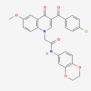 molecular formula C27H21ClN2O6 B2360862 2-[3-(4-chlorobenzoyl)-6-methoxy-4-oxoquinolin-1-yl]-N-(2,3-dihydro-1,4-benzodioxin-6-yl)acetamide CAS No. 872198-59-9