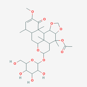 B236088 Picras-2-en-1-one, 13-(acetyloxy)-16-(beta-D-glucopyranosyloxy)-2-methoxy-11,12-(methylenebis(oxy))-, (11alpha,12beta,16alpha)- CAS No. 135638-54-9