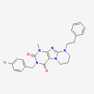 molecular formula C24H24BrN5O2 B2360885 3-(4-bromobencil)-1-metil-9-feniletil-6,7,8,9-tetrahidropirimidino[2,1-f]purina-2,4(1H,3H)-diona CAS No. 876151-13-2