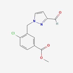 molecular formula C13H11ClN2O3 B2360924 Methyl 4-chloro-3-[(3-formylpyrazol-1-yl)methyl]benzoate CAS No. 2137686-98-5