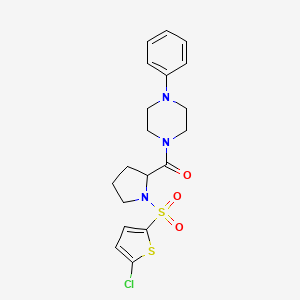 molecular formula C19H22ClN3O3S2 B2360927 1-{1-[(5-Chlorothiophen-2-yl)sulfonyl]pyrrolidine-2-carbonyl}-4-phenylpiperazine CAS No. 1097639-00-3