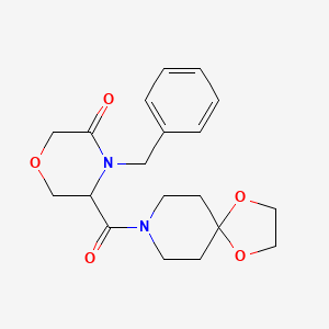molecular formula C19H24N2O5 B2360946 4-苄基-5-(1,4-二氧杂-8-氮杂螺[4.5]癸烷-8-羰基)吗啉-3-酮 CAS No. 1351582-65-4