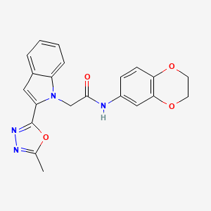 molecular formula C21H18N4O4 B2360953 N-(2,3-dihydrobenzo[b][1,4]dioxin-6-yl)-2-(2-(5-methyl-1,3,4-oxadiazol-2-yl)-1H-indol-1-yl)acetamide CAS No. 923122-17-2