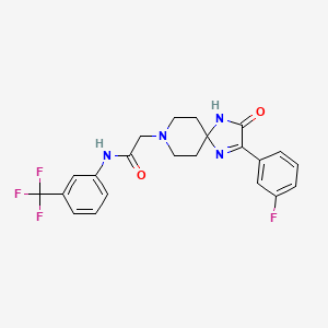 molecular formula C22H20F4N4O2 B2360955 2-(2-(3-fluorophenyl)-3-oxo-1,4,8-triazaspiro[4.5]dec-1-en-8-yl)-N-(3-(trifluoromethyl)phenyl)acetamide CAS No. 1189856-49-2