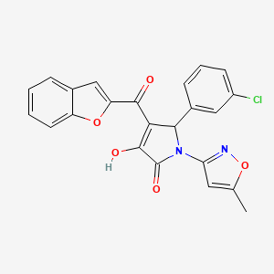 molecular formula C23H15ClN2O5 B2360956 4-(benzofuran-2-carbonyl)-5-(3-chlorophenyl)-3-hydroxy-1-(5-methylisoxazol-3-yl)-1H-pyrrol-2(5H)-one CAS No. 618877-25-1