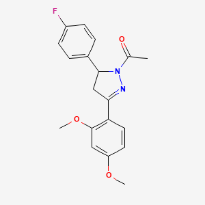 molecular formula C19H19FN2O3 B2360964 1-(3-(2,4-dimethoxyphenyl)-5-(4-fluorophenyl)-4,5-dihydro-1H-pyrazol-1-yl)ethanone CAS No. 1797002-55-1
